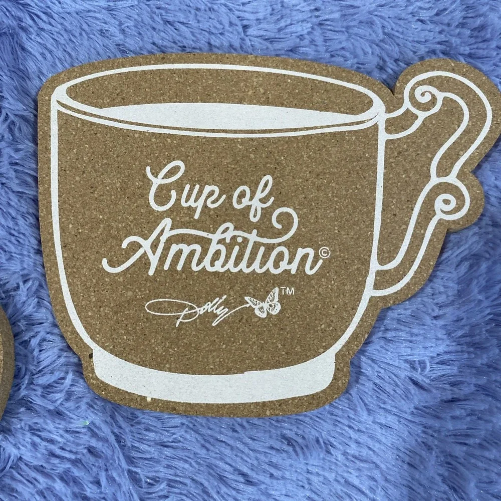 Dolly Parton Cork Trivet Set Cup of Ambition Coffee Cup and Butterfly 2 Piece